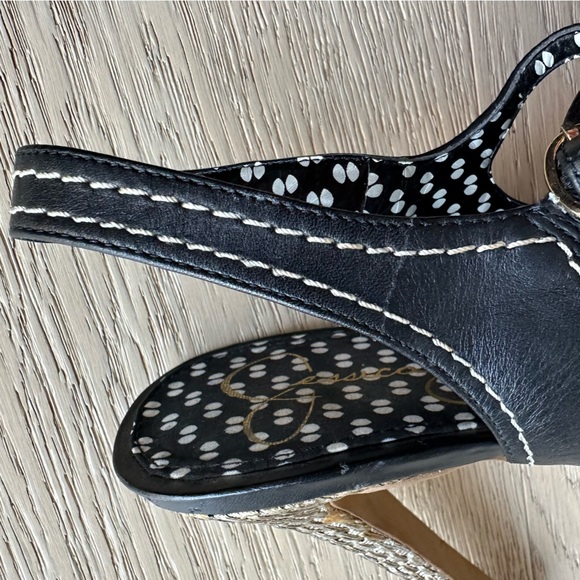 Jessica Simpson Raffia Straw Platform Sandals w/Black Leather Peep Toe - Picture 14 of 15